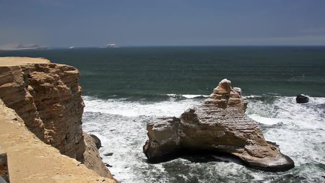 View of the seascape of the famous arch in Paracas, Peru
