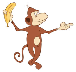 Cheerful monkey and banana. Cartoon