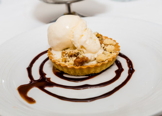 Apple Tart with Vanilla Ice Cream and Chocolate Sauce