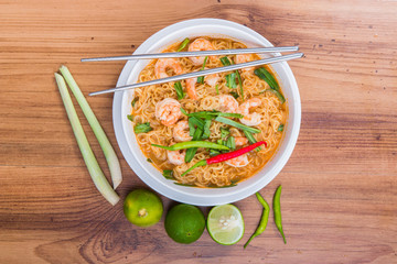 Tom Yam Koong soup with noodles