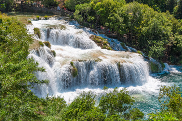 A beautiful waterfall Skradinski Buk on a sunny day. View from a