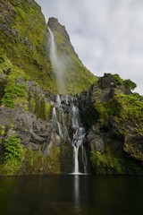 Obraz premium Poço do Bacalhau waterfall, Fajã Grande, Flores island, Azores, Portugal