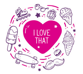 Vector illustration of red heart with inscription i love that su