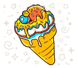 Vector illustration of bright tasty ice cream on white backgroun
