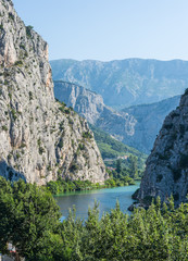 Landscape canyon river Cetina from the Omis. Vertical frame.