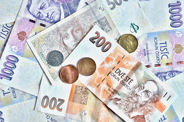 A lot of czech crowns banknotes