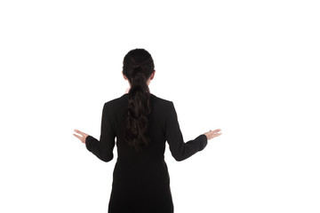 Business woman giving lecture taken from behind