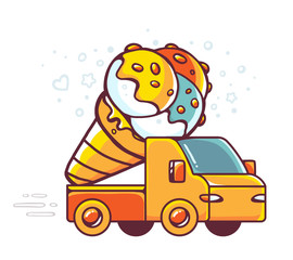 Vector colorful illustration of red car takes great yellow ice c