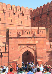 Tourists at entrance to Agra Fort, India