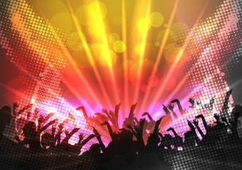 Party Crowd with Lights Blurred Background Template - Vector Illustration
