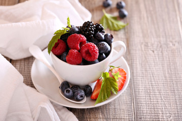 Variety of summer berries in a cup