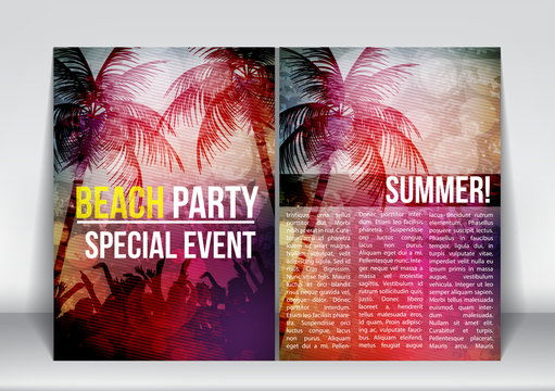 Tropical Beach Party Vacation Background Design with Palm Trees - Vector Illustration
