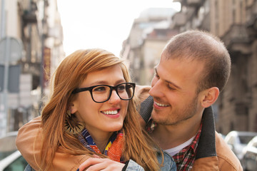 Couple enjoying outdoors in a urban surroundings.