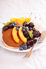 Pancakes with stone fruits