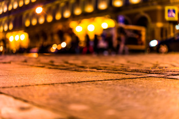 The bright lights of the evening city, city street with lanterns