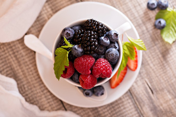 Variety of summer berries in a cup