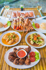 set of seafood for dinner