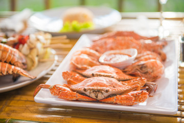 set of seafood for dinner