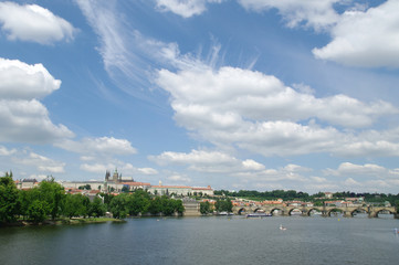 Obraz premium View of the Old Town and Charles Bridge over Vltava river in Prague, Czech Republic
