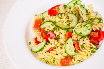 Pasta salad with tomato and cucumber
