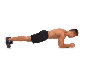 Elbow Plank. Isometric Stomach Exercise - obrazy, fototapety, plakaty