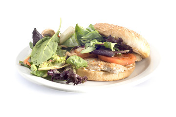 chicken burger with side salad
