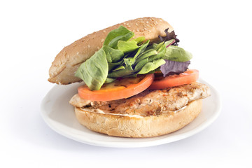 chicken burger with lettuce and tomato