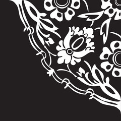 Black and white round floral border corner abstract background v