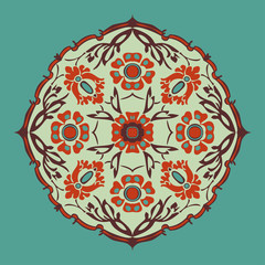 Black and white round flower abstract isolated