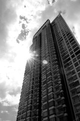 radial light building in black and white