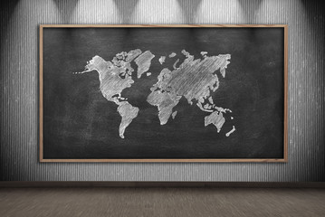 blackboard with drawing world map