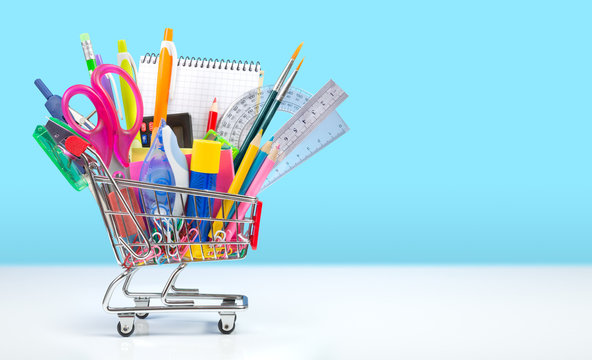 School Supplies In Shopping Cart - Back To School
