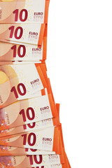 Background of ten euros notes laid in the corner