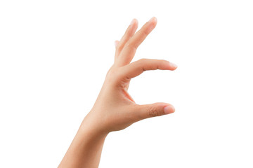 Woman handful of posture, isolated on white background