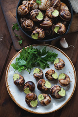 Above view of uncooked escargots de bourgogne, close-up