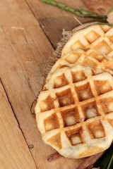 Sweet waffles and fresh milk with jam.
