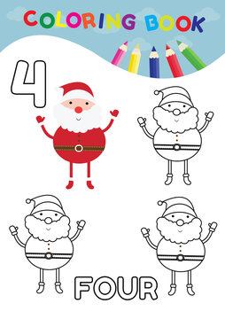 coloring book for kids number four with 4 santa claus vector