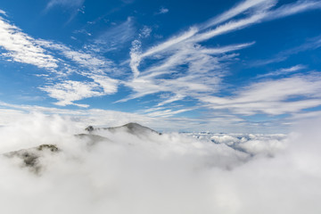 Fototapeta na wymiar Peaks forming a kind of island in a sea of clouds