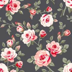 Fotobehang Rozen Naadloos patroon met roze rozen