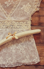 vintage white crochet lace top with romantic style fabric hanger
