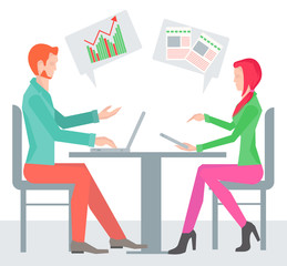 Two sitting sideways at the table business people