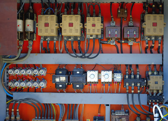 Control panel with cables wired in the air - cords old.