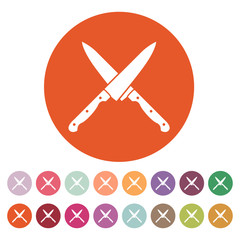 The crossed knives icon. Knife and chef, kitchen symbol. Flat