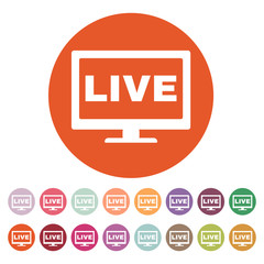 The live tv icon. Broadcasting and broadcast symbol. Flat