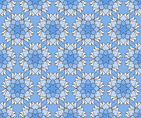 Beautiful vector Print Seamless Pattern. Mandala Flowers with blue background.
