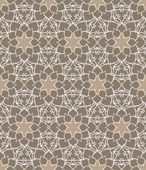 Beautiful vector Print Seamless Pattern. White Mandala Flowers with brown background.