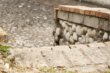 construction of a staircase in brick and stone
