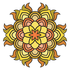 Beautiful  vector orange mandala Flower. Ornamental round floral object.