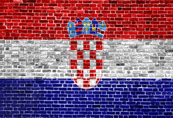 Flag of Croatia painted on brick wall, background texture