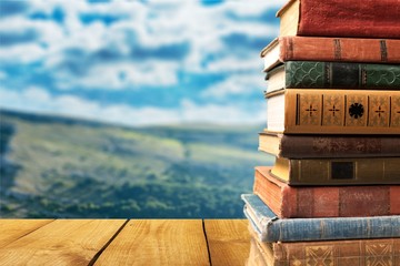 Books, old, stacked.
